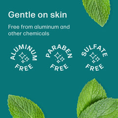 Dew Well aluminum-free label signals gentle, natural care during active days.