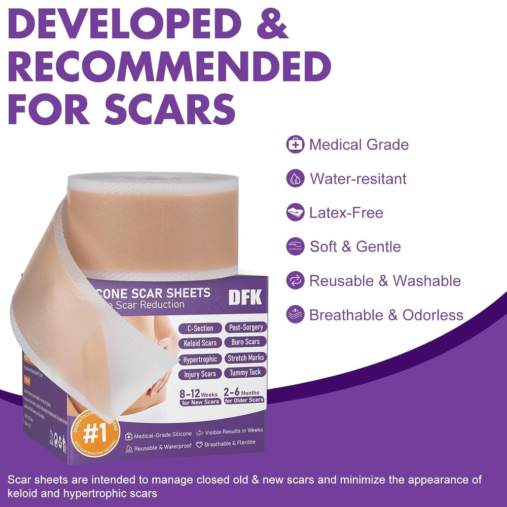 DFK silicone scar sheets suitable for adults and kids.