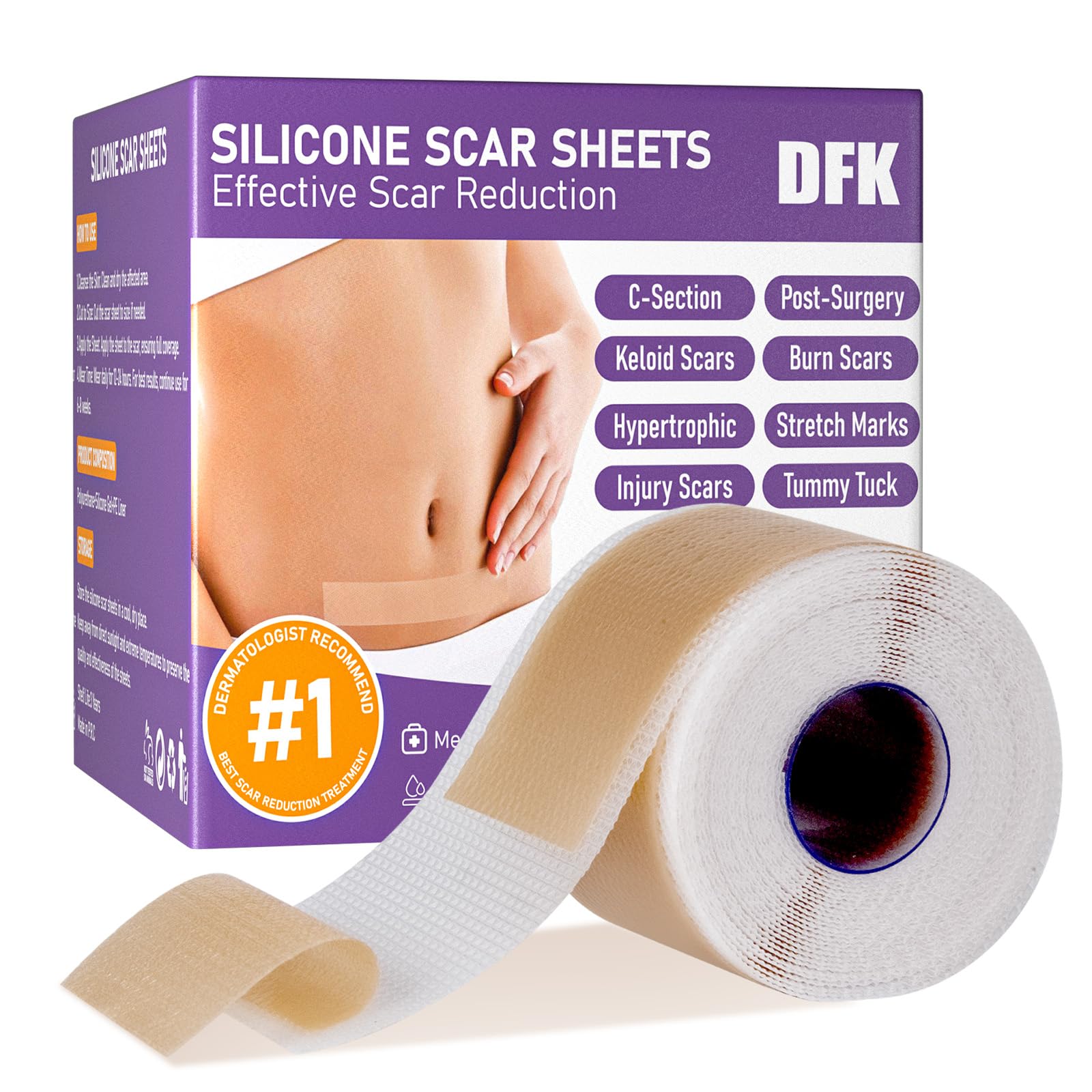DFK silicone scar sheets roll closeup for gentle, hydrated scar care.
