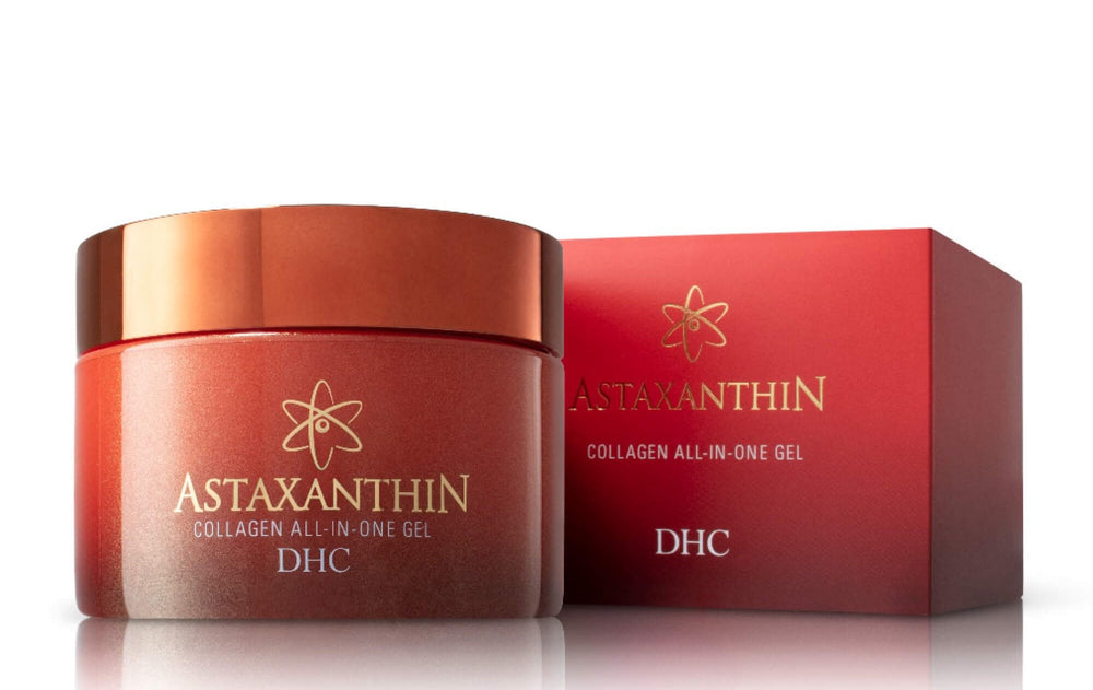 DHC Astaxanthin Collagen Gel packaging close-up emphasizing suitability for all skin types.