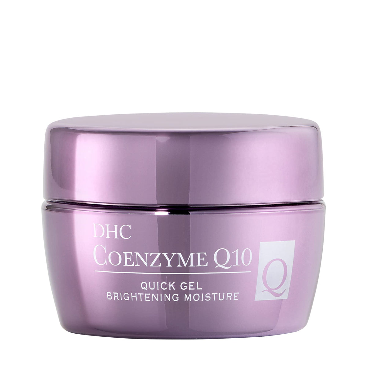 DHC CoQ10 Quick Gel Brightening Moisturizer jar closeup shows fragrance-free hydration and makeup prep.