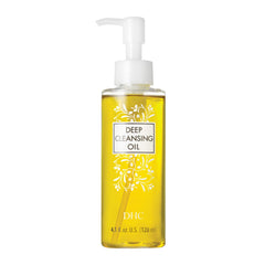 DHC Deep Cleansing Oil bottle pour highlights makeup removal potential