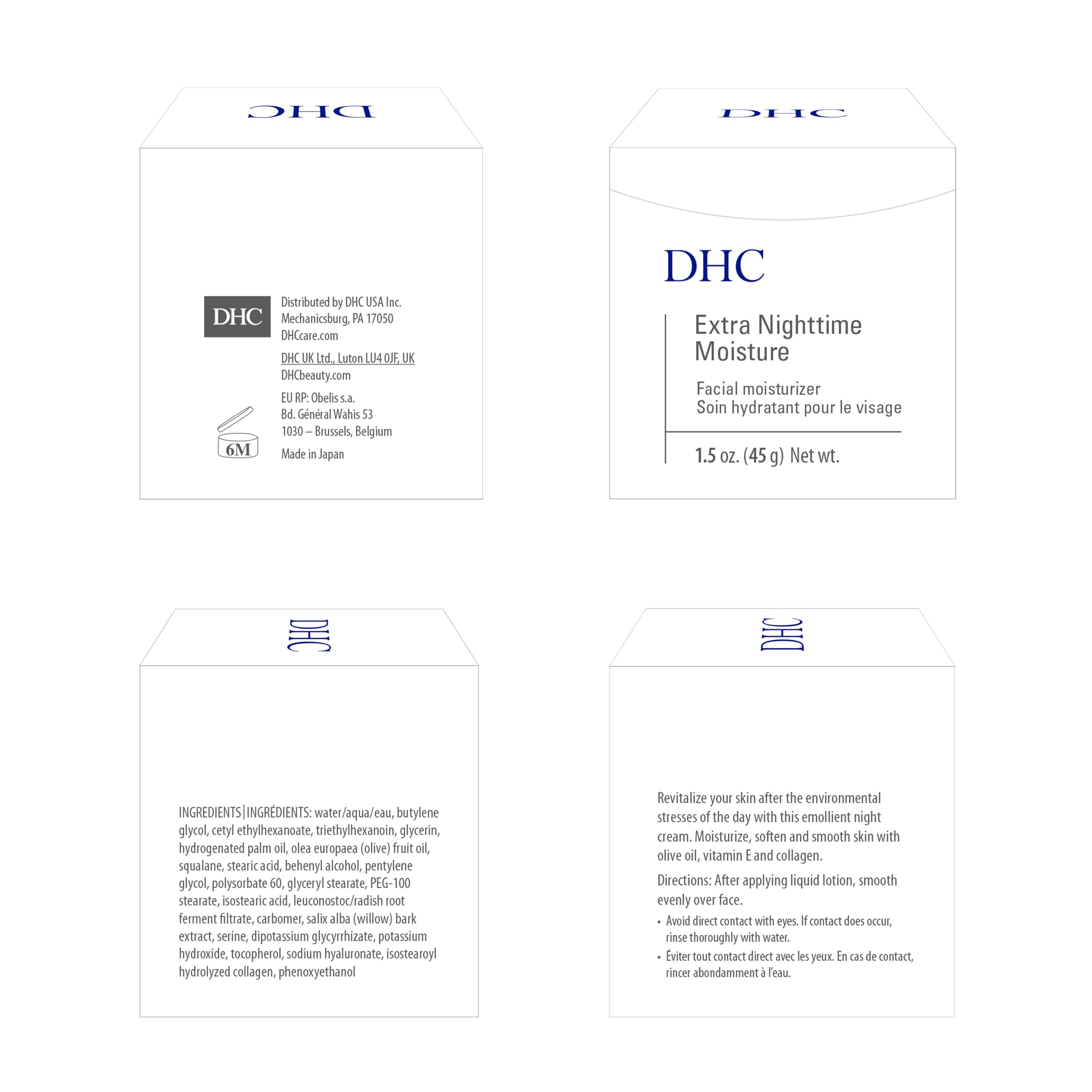 DHC Extra Nighttime Moisture ingredients-olive-oil reveals nourishing botanical blend for skin.