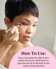 DHC Liquid Eyeliner EX cat-eye application demonstrates bold, clean lines.