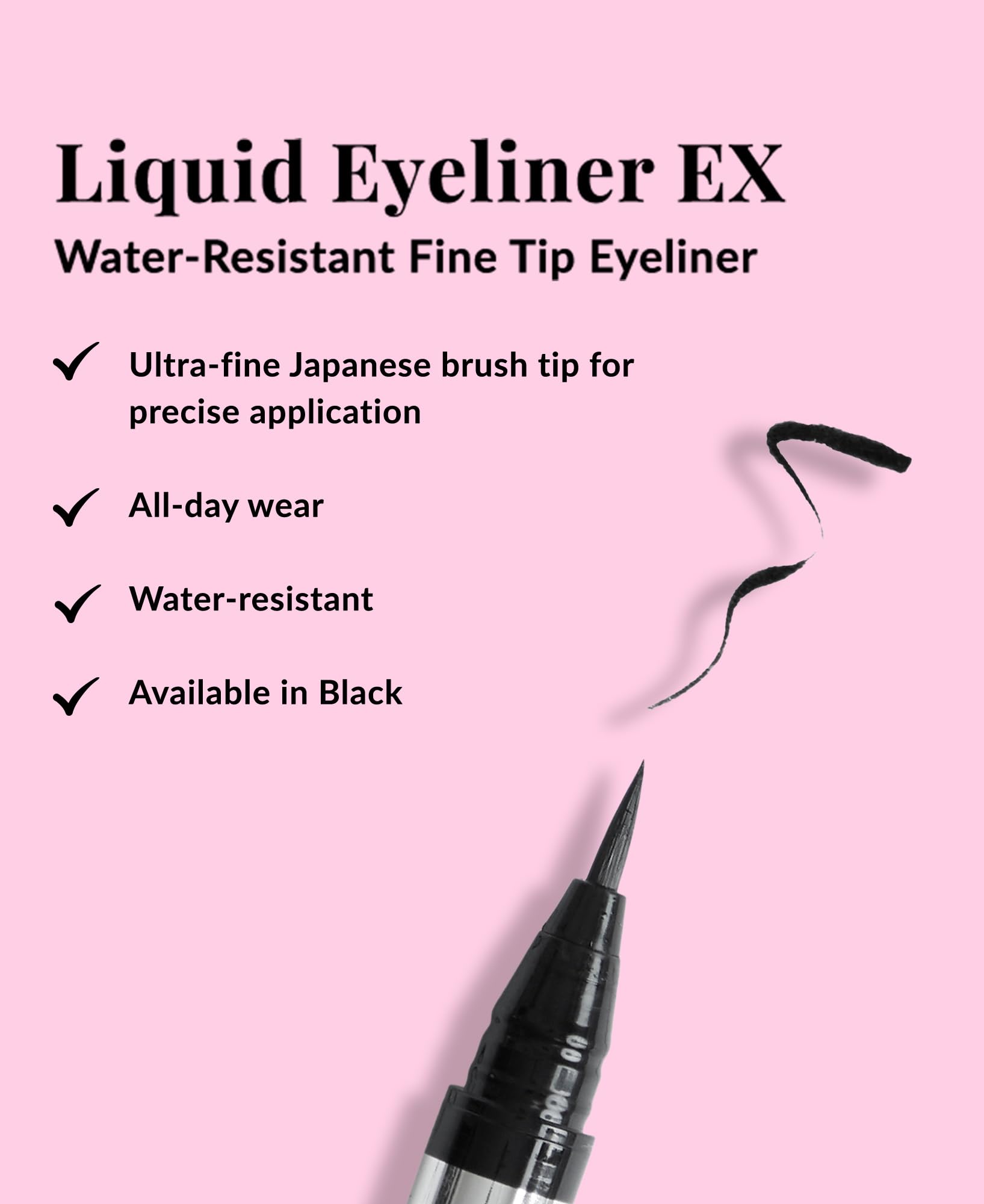 DHC Liquid Eyeliner EX swatches in black show sleek, even pigment.