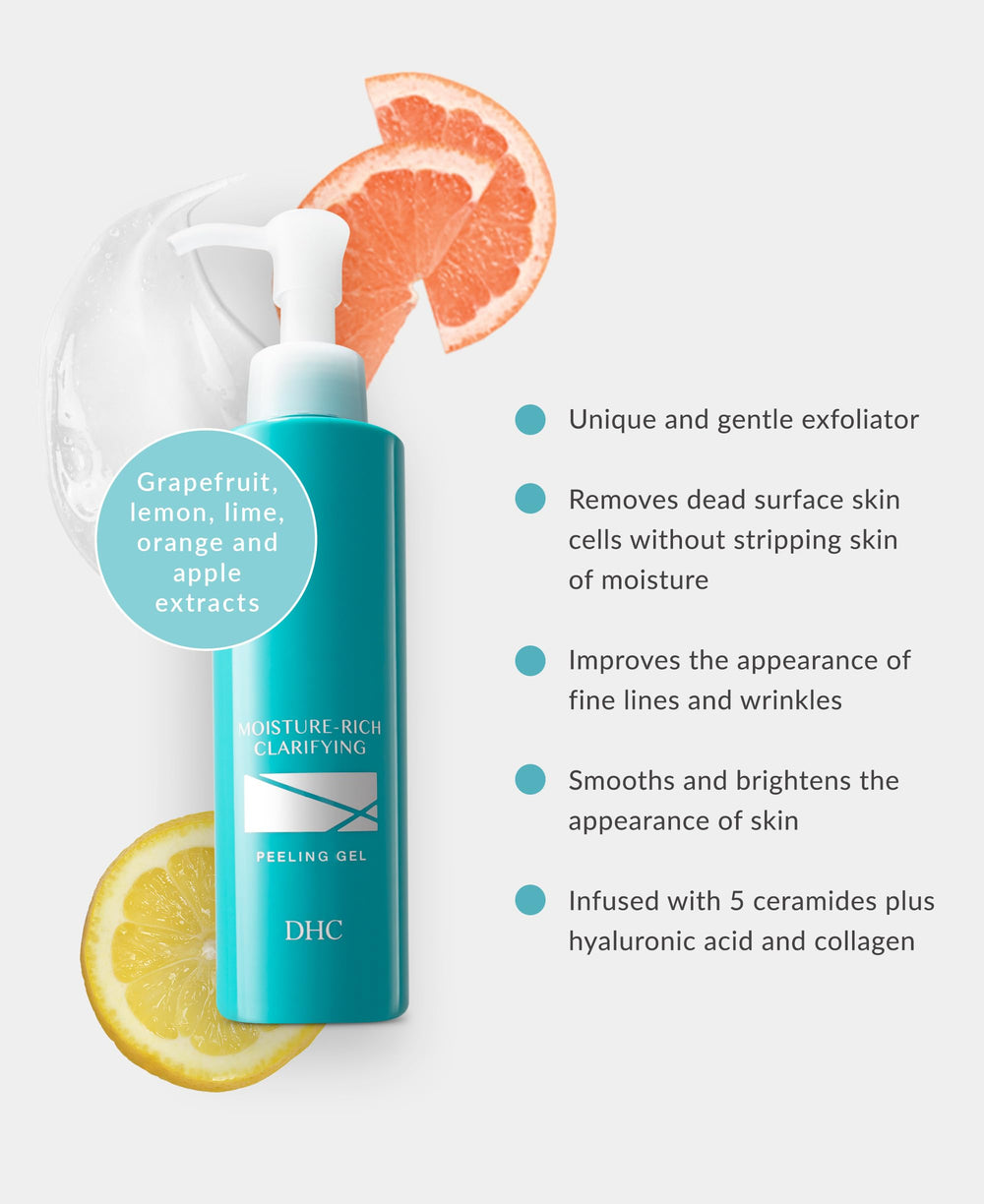DHC Moisture-Rich Clarifying Peeling Gel pour action captures smooth texture in motion.