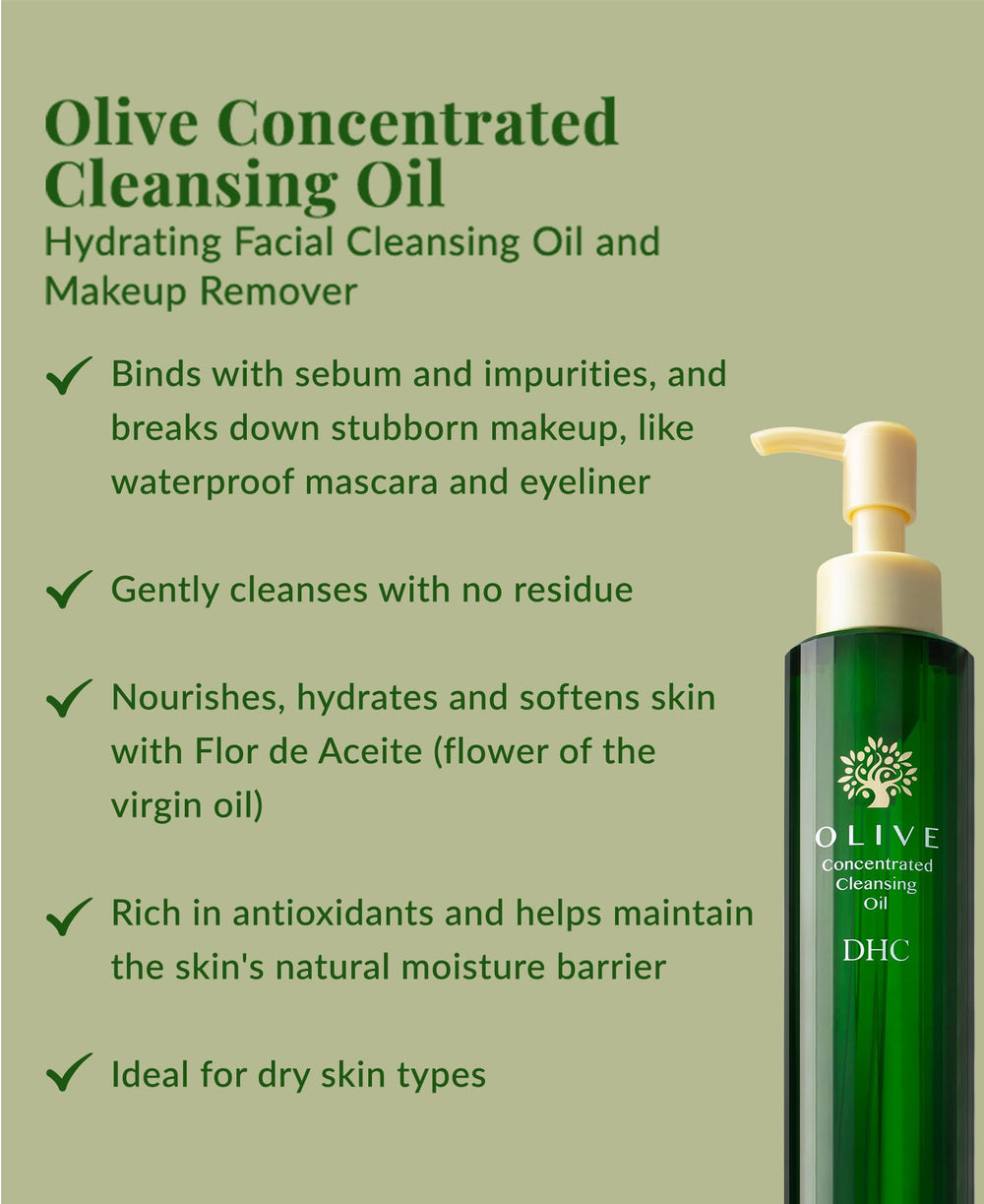 DHC Olive Cleansing Oil texture close-up, silky cleansing action