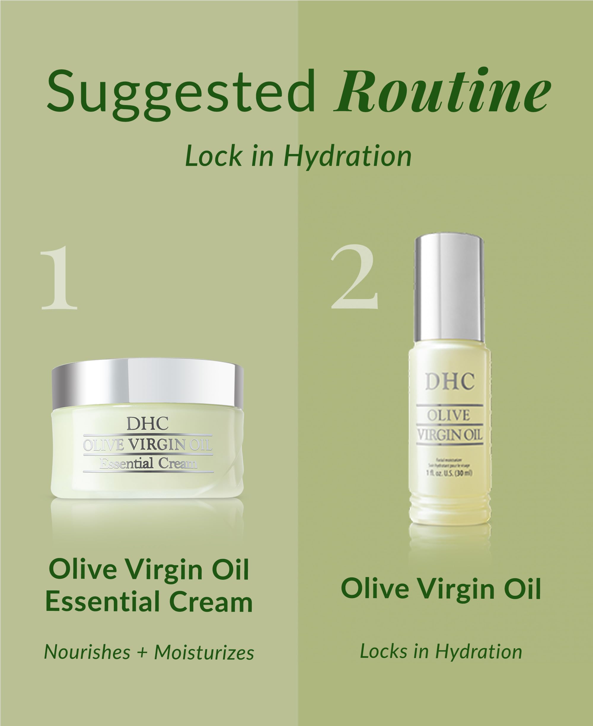 DHC Olive Virgin Oil Essential Cream packaging highlights fragrance-free formula for sensitive skin.