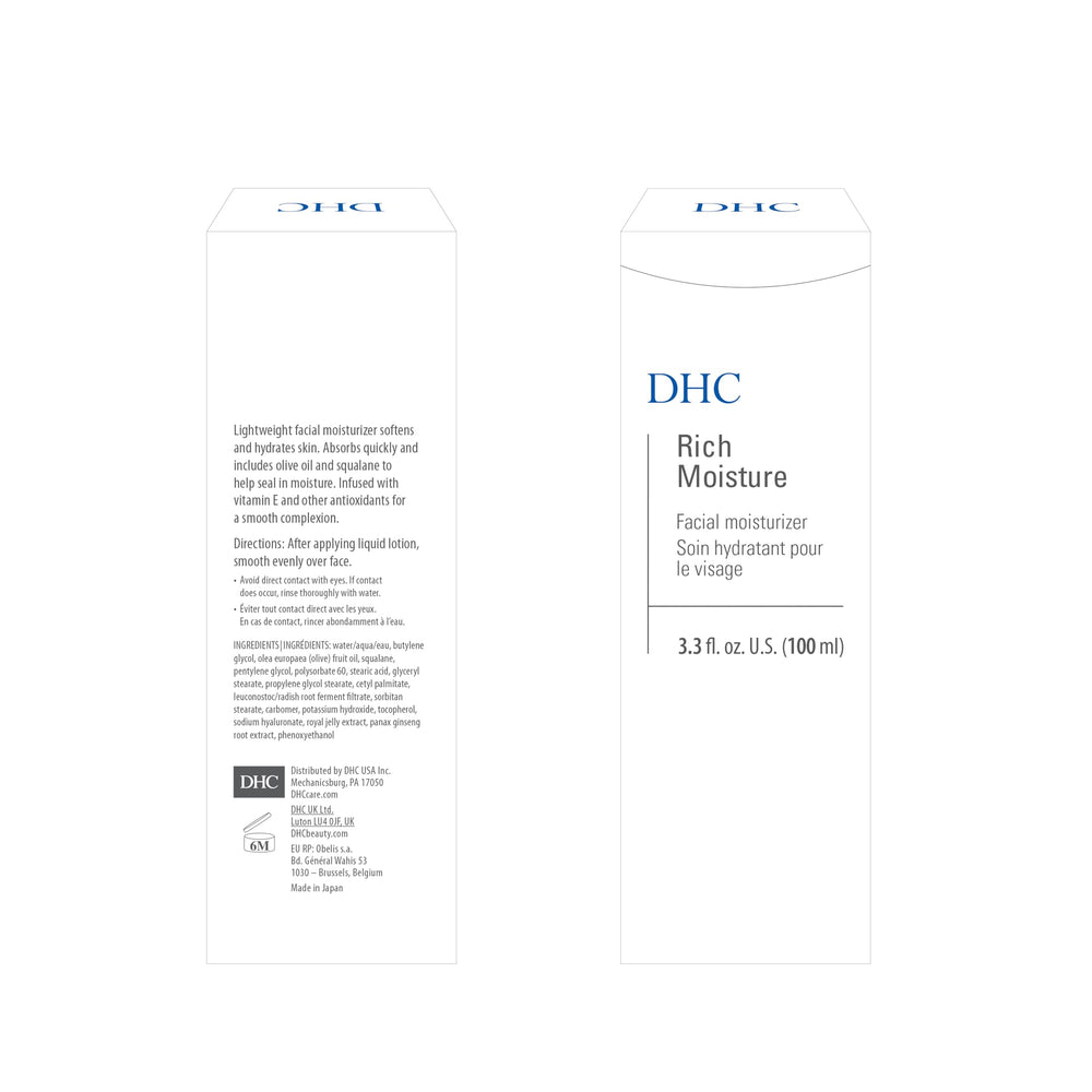 DHC Rich Moisture absorbs quickly into dry skin for lasting softness