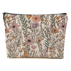 DHKG Secret Santa makeup bag front view, vintage wildflowers, portable daily-use organizer.