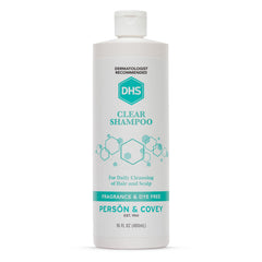 DHS Clear Shampoo bottle 16oz shows fragrance-free gentle cleansing for sensitive skin