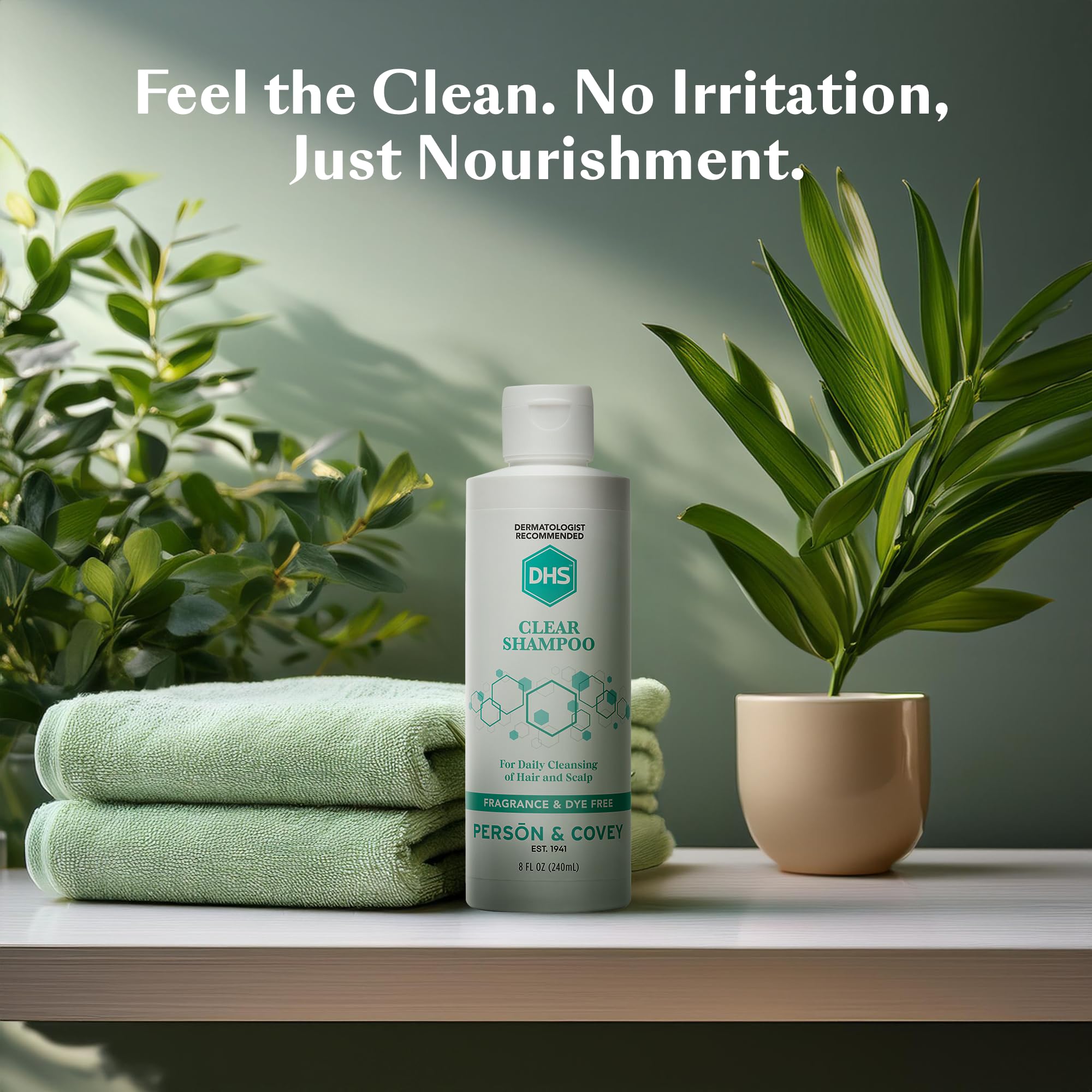 DHS Clear Shampoo brand logo signals trusted care dating back to 1941.