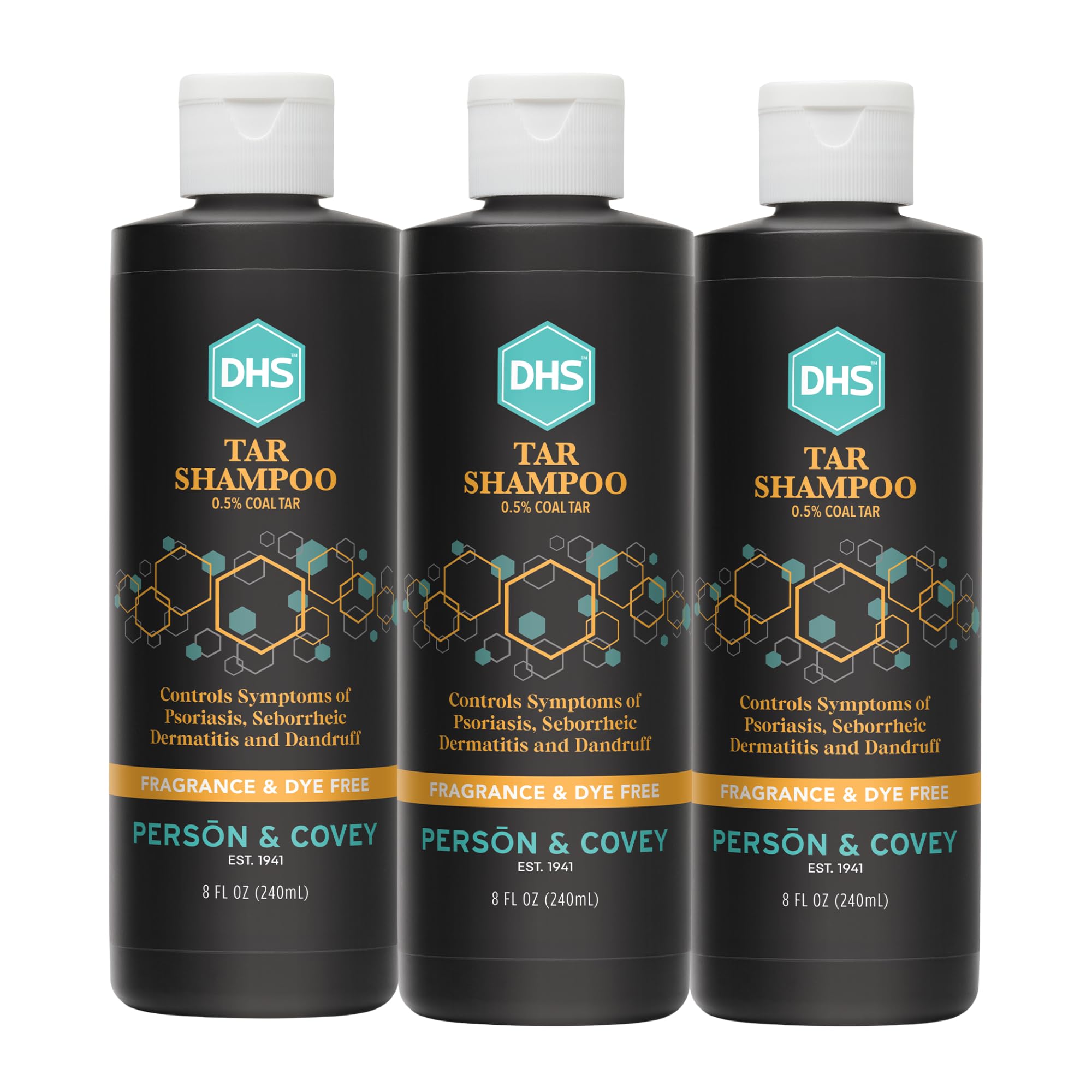 DHS Coal Tar Shampoo bottle unscented formula for sensitive scalps and itch relief.