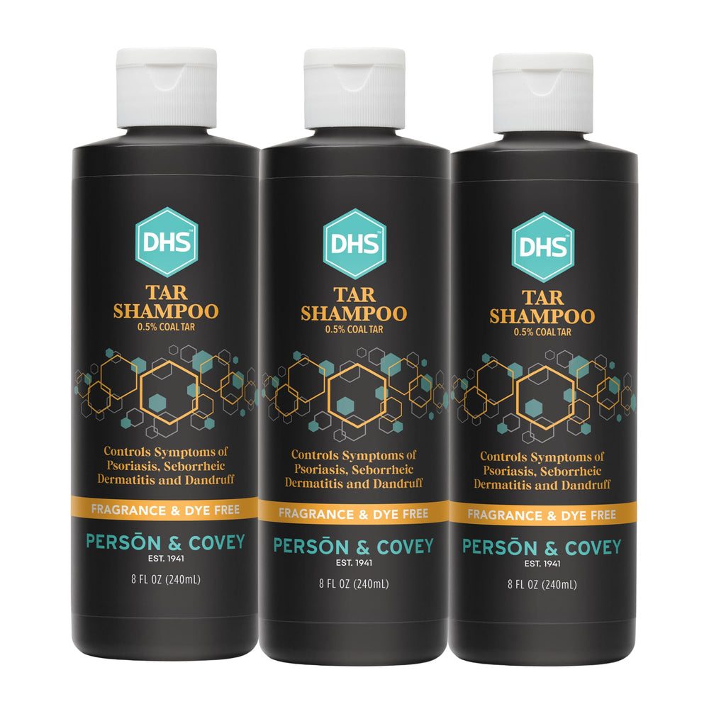 DHS Coal Tar Shampoo bottle unscented formula for sensitive scalps and itch relief.
