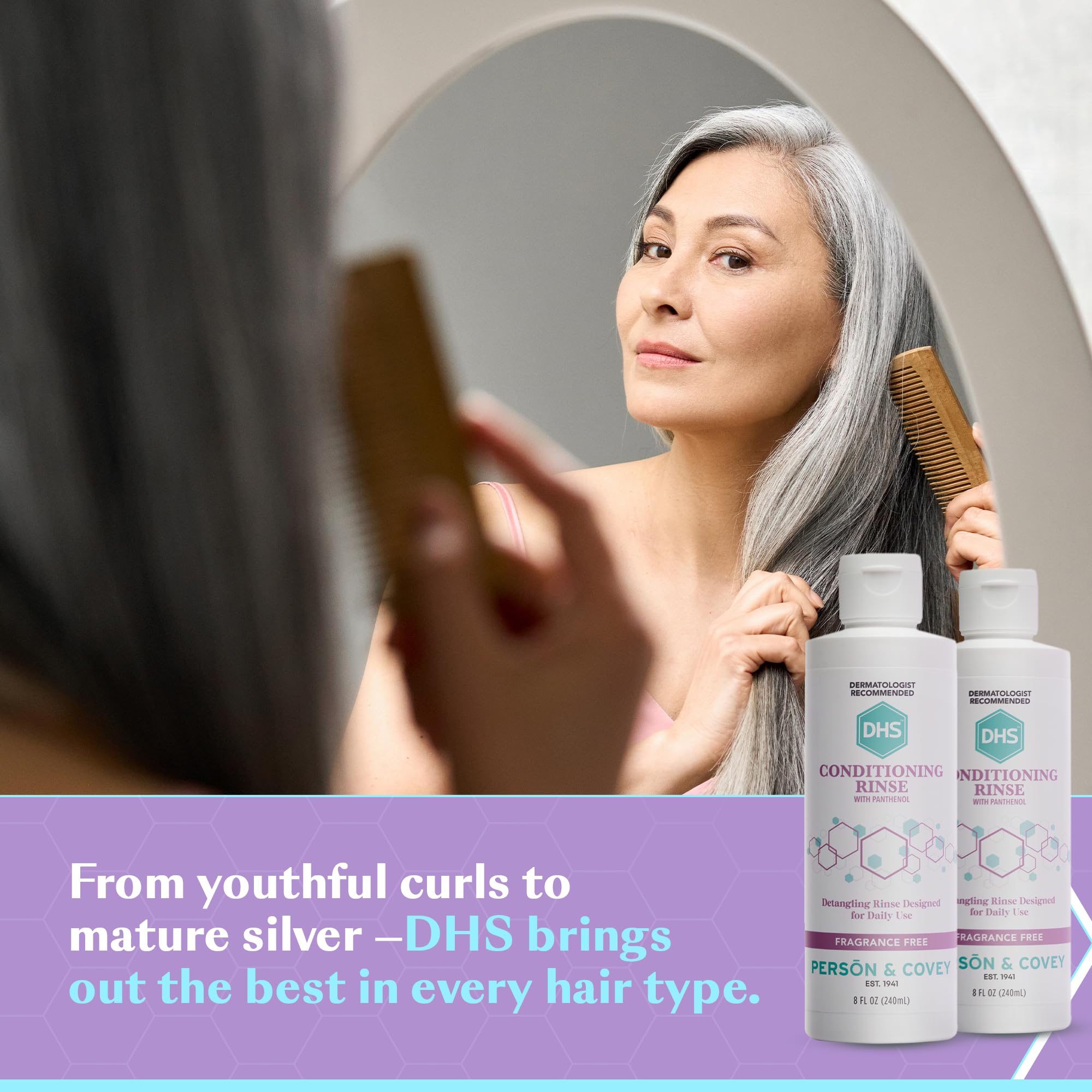 Fragrance-free DHS Conditioning Rinse label emphasizes clean, scent-free hair care.