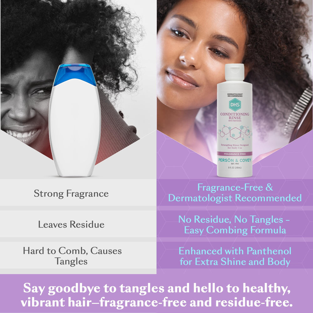 Panthenol-rich DHS Conditioning Rinse close-up highlights nourishing ingredient for hair strength.