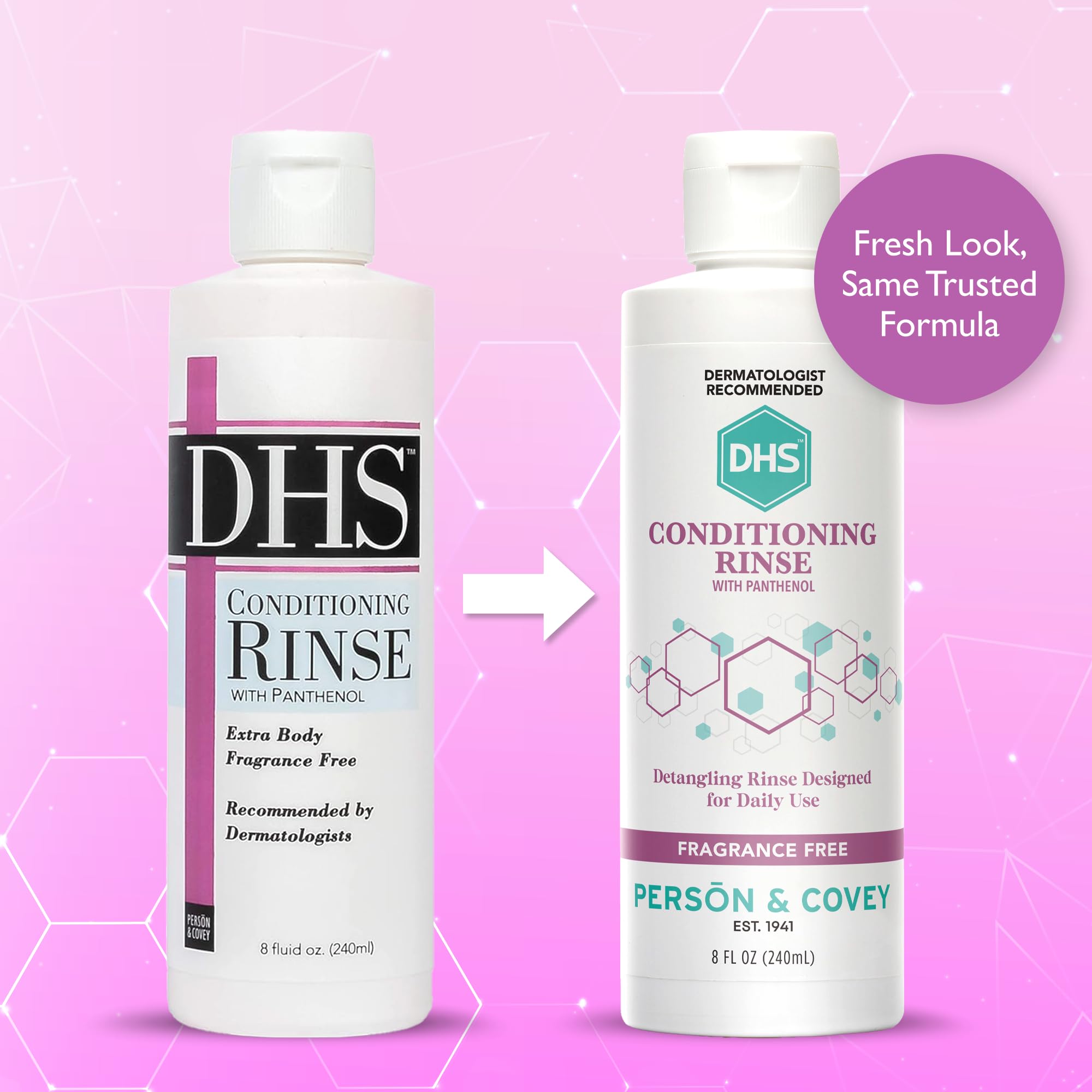 DHS Conditioning Rinse being poured demonstrates easy application and detangle-friendly use.