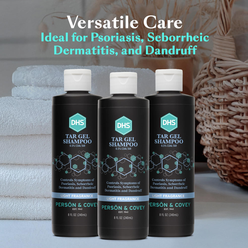 DHS T Gel Shampoo close-up highlights refined coal tar ingredients for scalp care