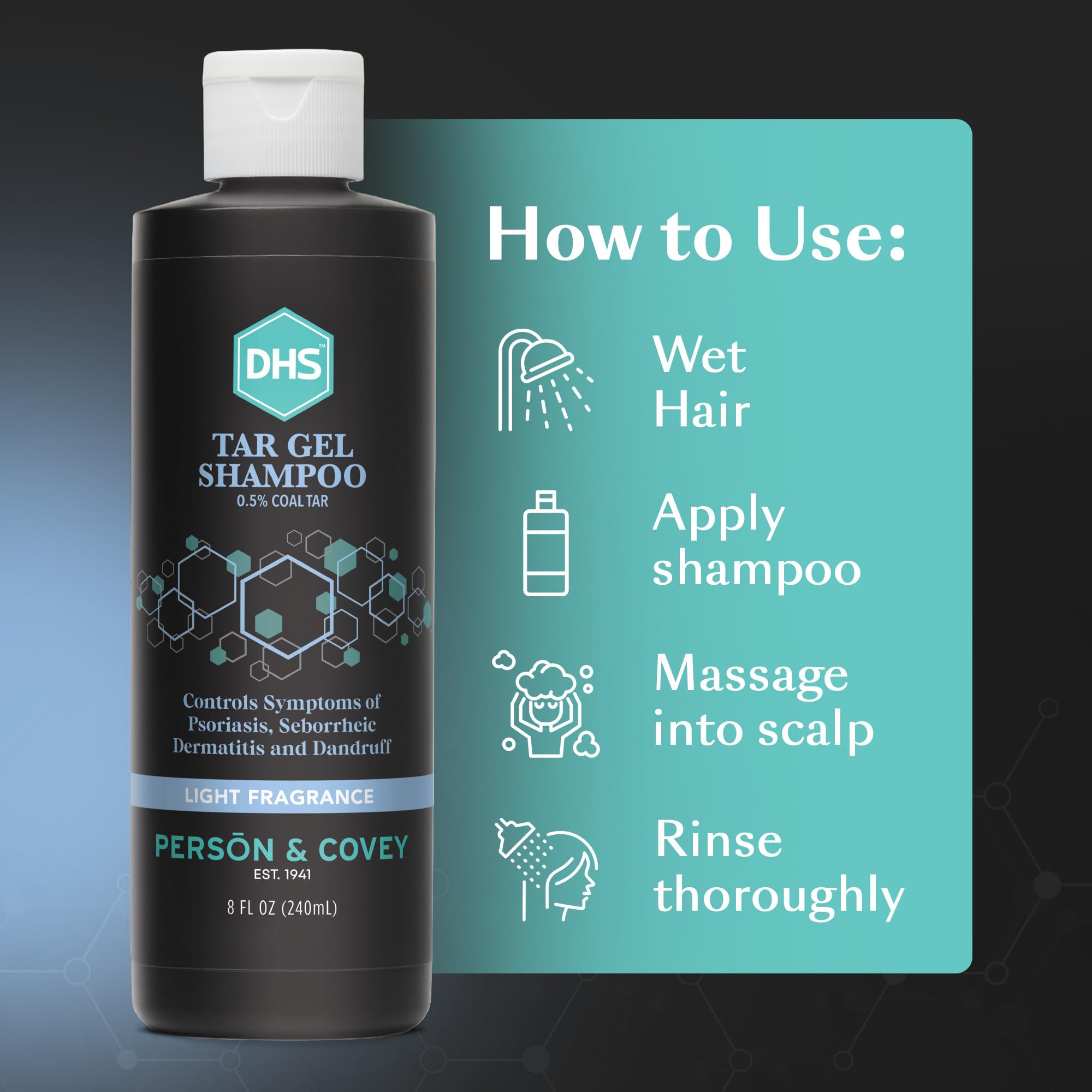 DHS T Gel Shampoo on towel for daily cleansing routine