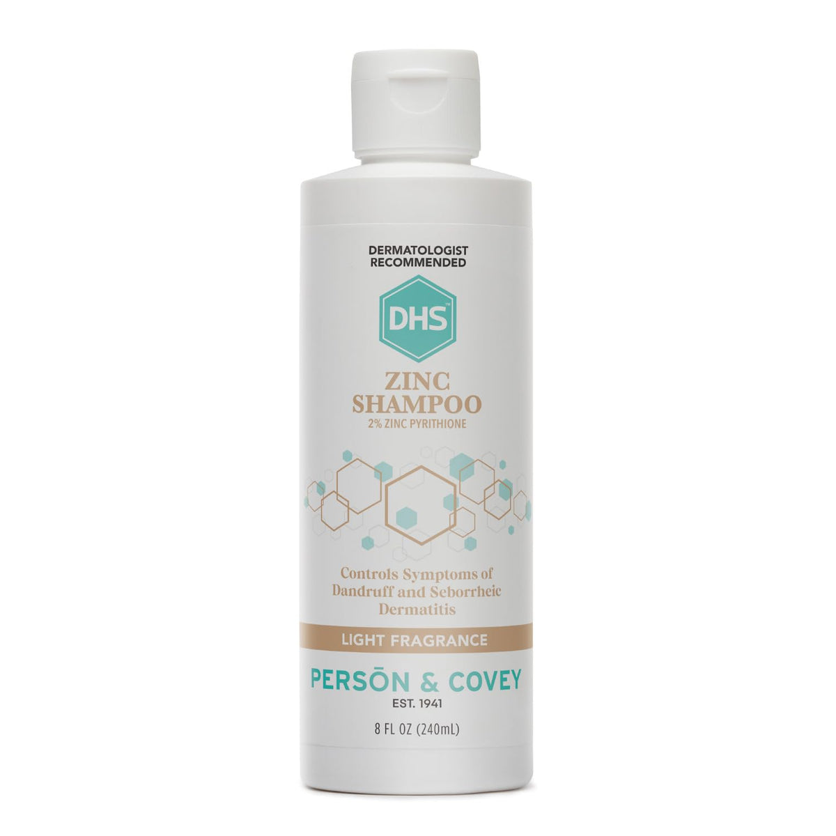 DHS Zinc Shampoo bottle shown for easy dandruff relief and daily scalp care.