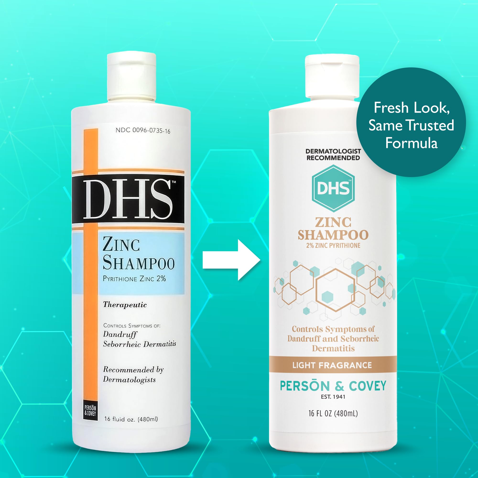 DHS Zinc Shampoo label-closeup highlights 2% zinc pyrithione for flakes relief.