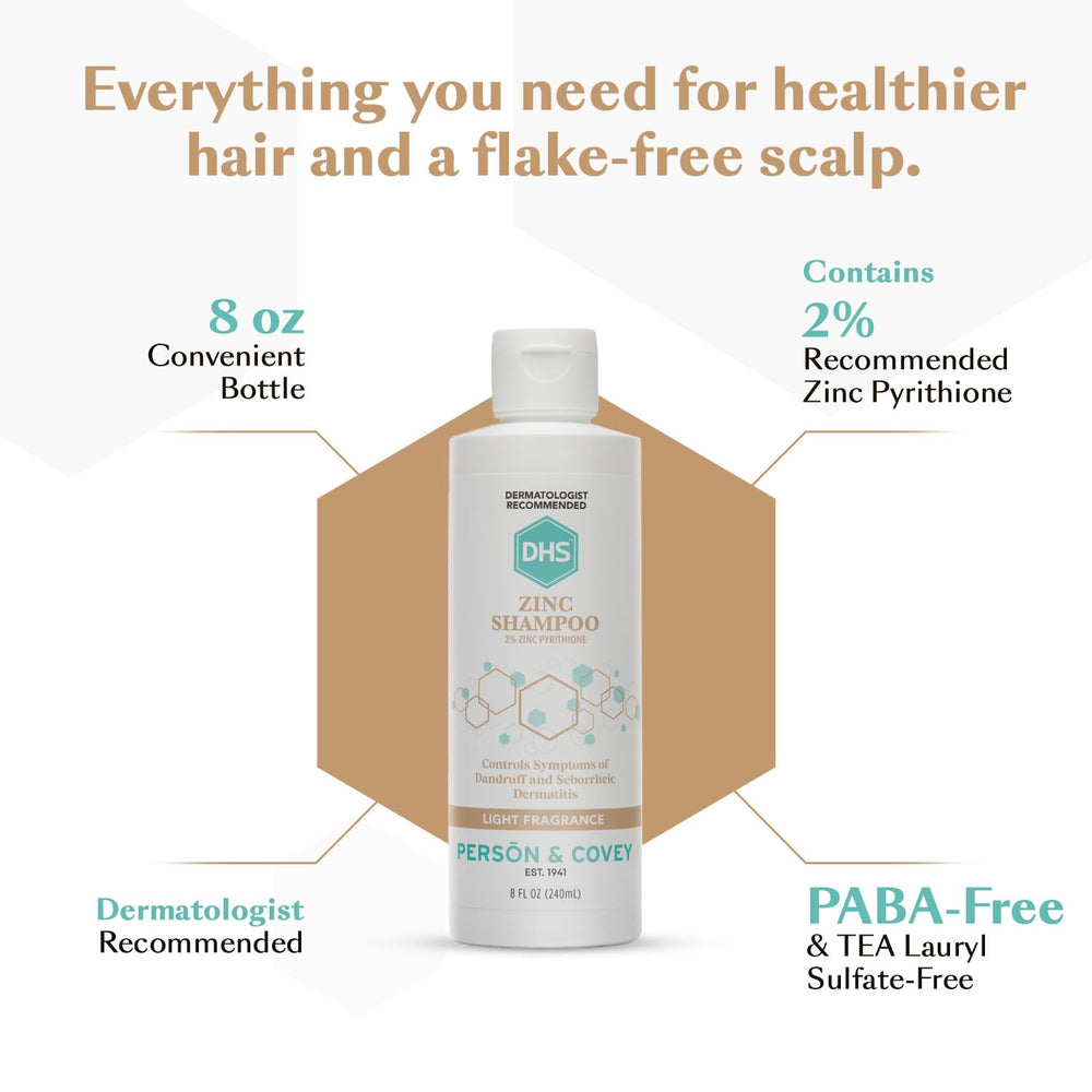 DHS Zinc Shampoo scalp-detail image shows relief from dandruff symptoms with regular use.