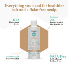 DHS Zinc Shampoo scalp-detail image shows relief from dandruff symptoms with regular use.