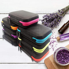 DHXYZZB rose red case open showing organized 30-grid storage for easy bottle selection.