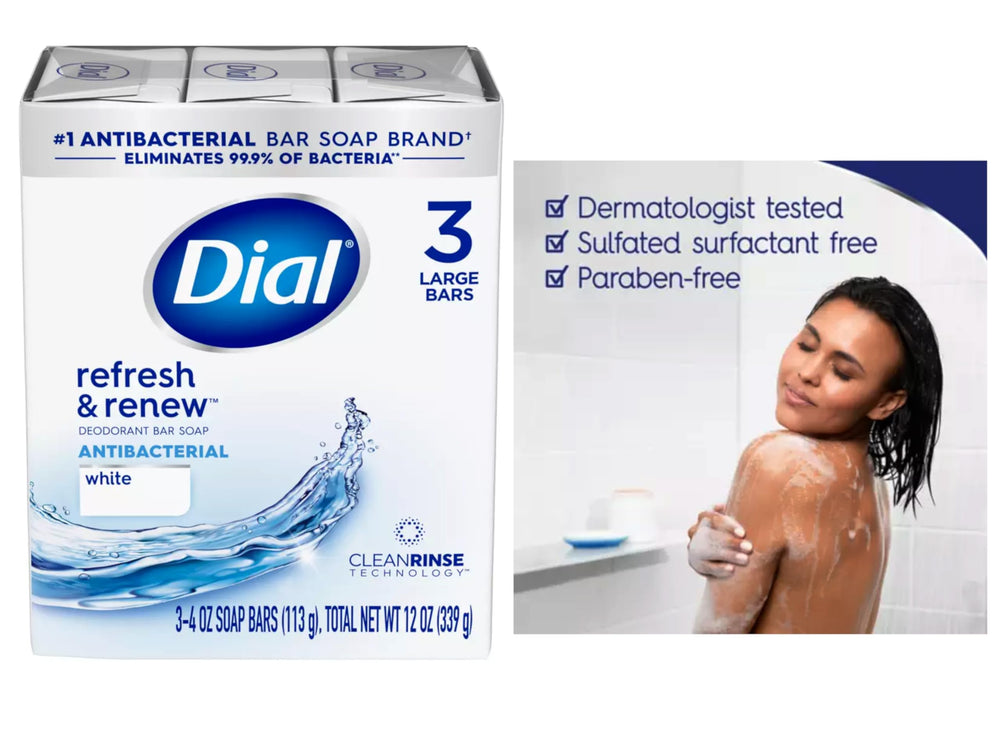 Dial antibacterial bars wrapped for travel-ready hygiene and convenience.