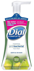 Dial Complete Fresh Pear bottle close-up emphasizes fruity scent and skin-friendly formula