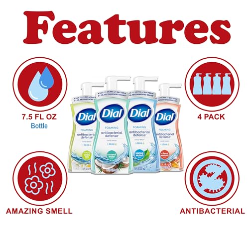 Dial Complete foaming hand wash 7-5-oz bottle close-up shows smooth lather and gentle cleansing.