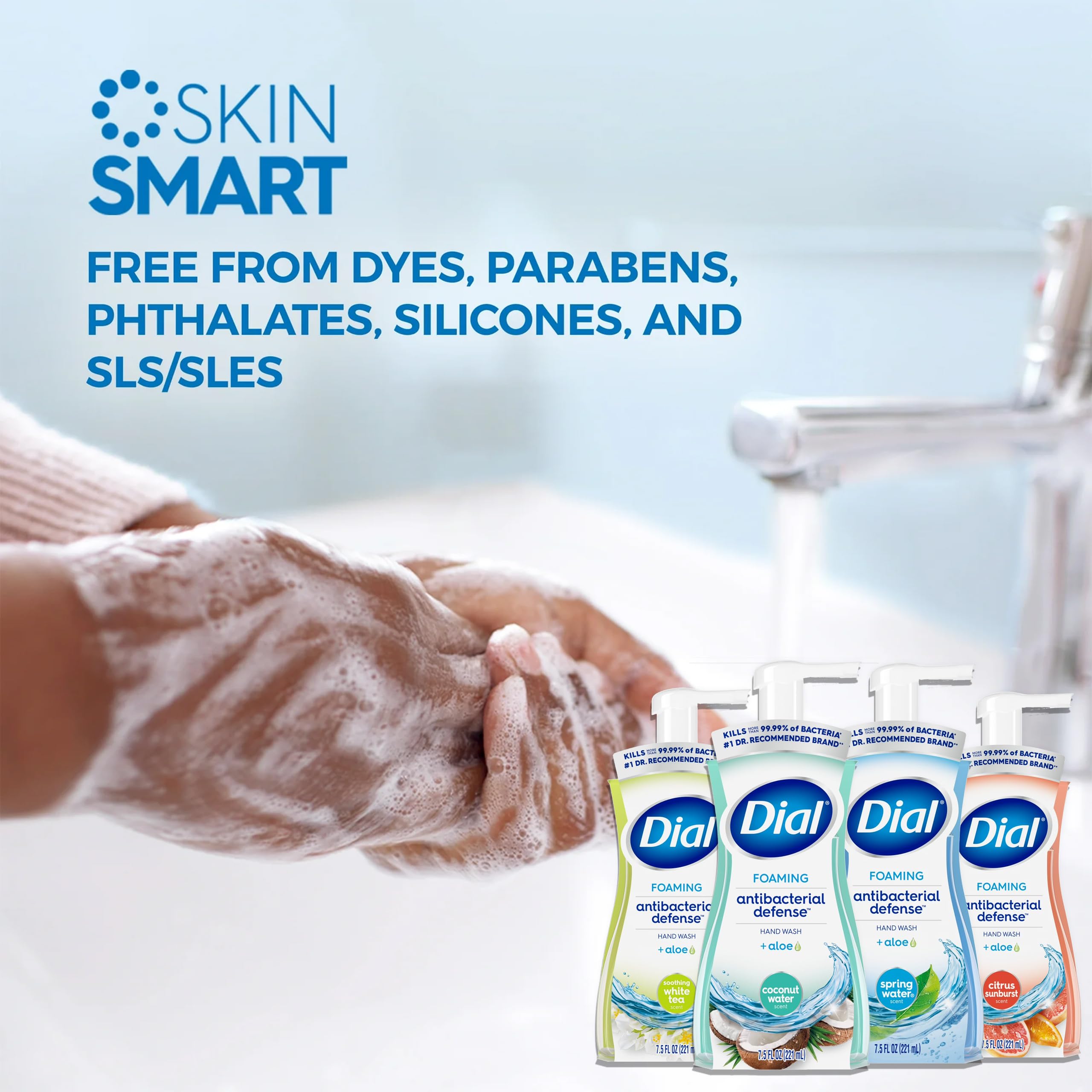 Dial Complete foaming hand wash assorted scents bottle lineup.