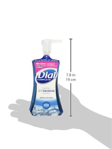 Dial Complete foaming hand wash family-friendly scents sit on sink.