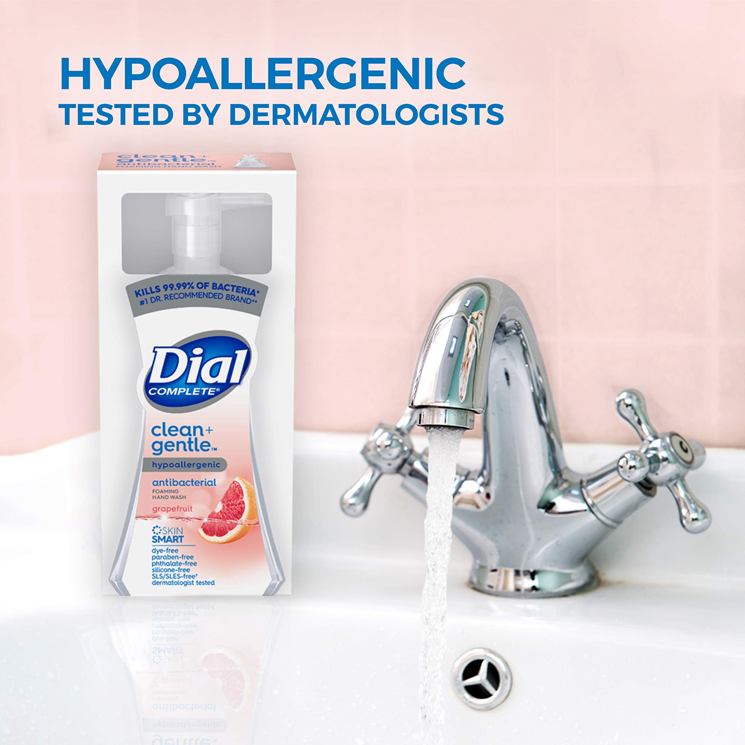 Dial hand-wash foam close-up demonstrates rich, gentle lather for frequent use