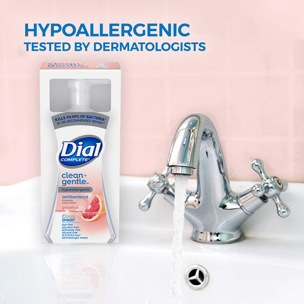 Dial hand-wash foam close-up demonstrates rich, gentle lather for frequent use