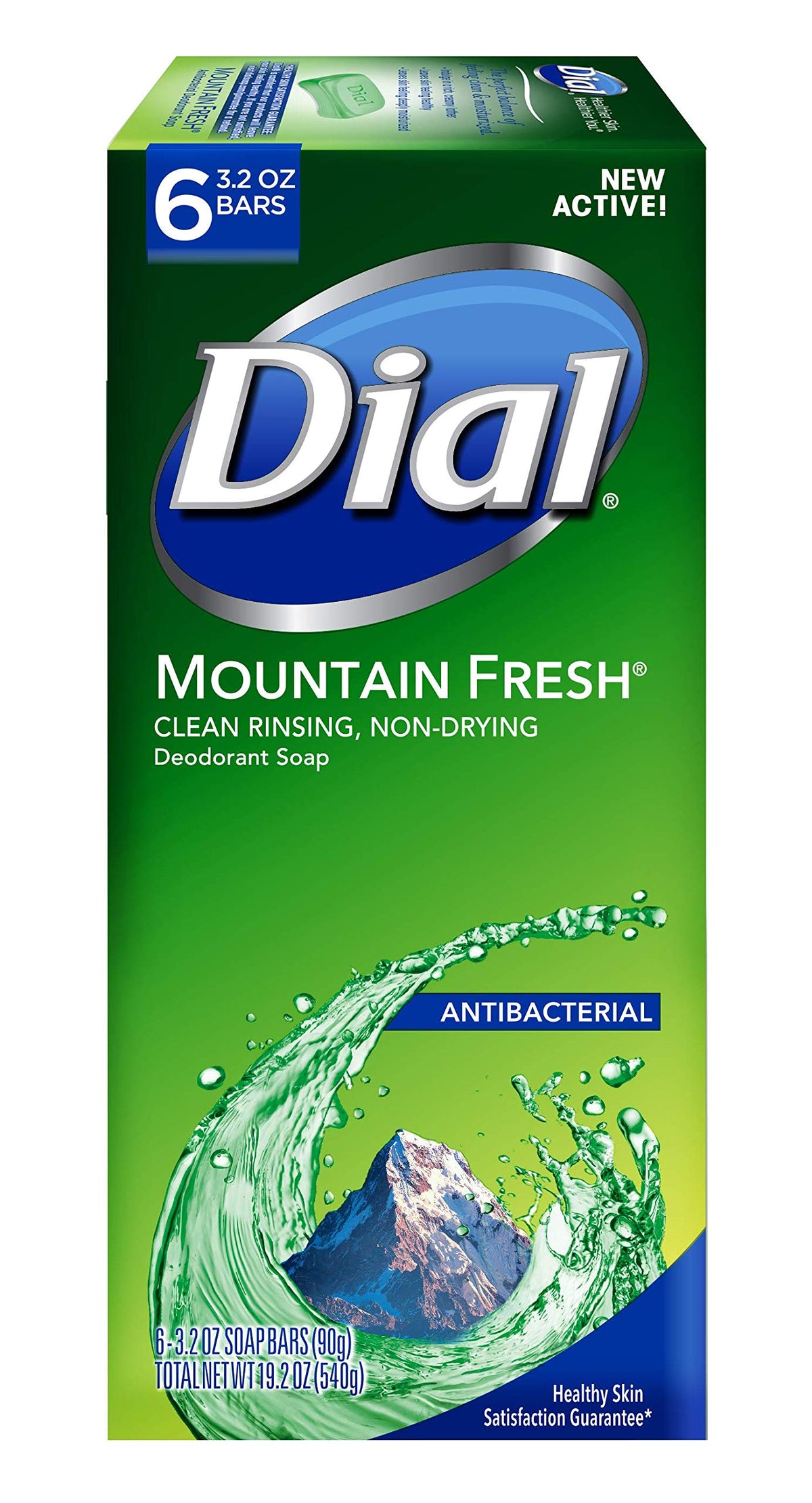 Dial Mountain Fresh antibacterial bar soap pack front shows six bars for daily freshness.