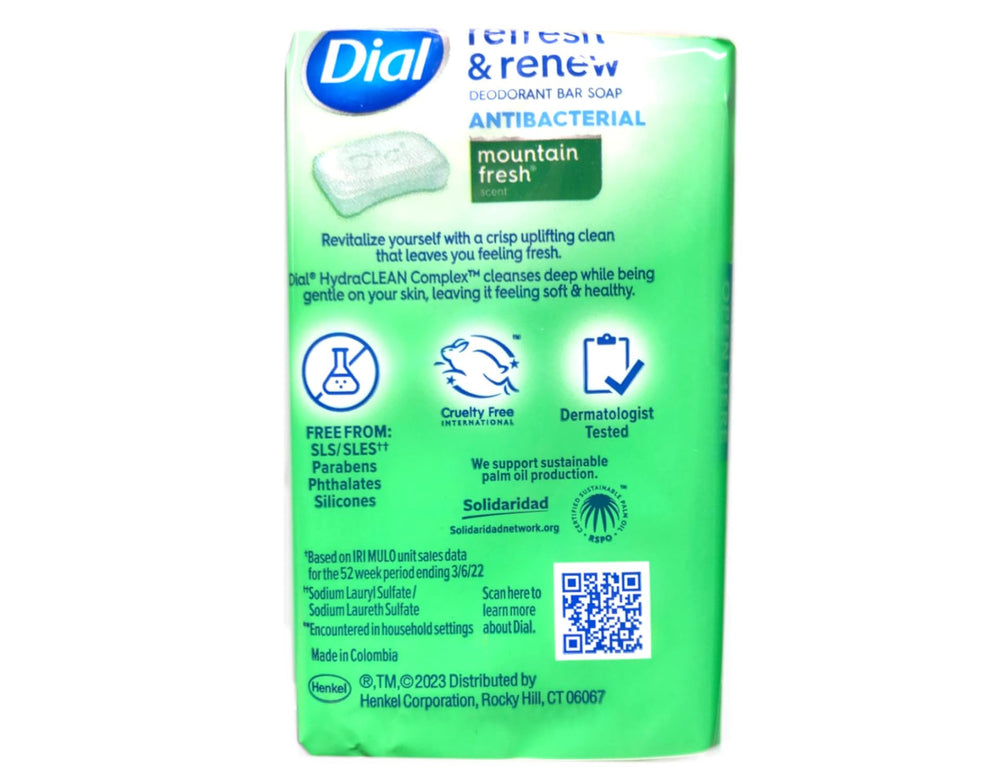 Dial Mountain Fresh bar with droplets after shower for a crisp finish.