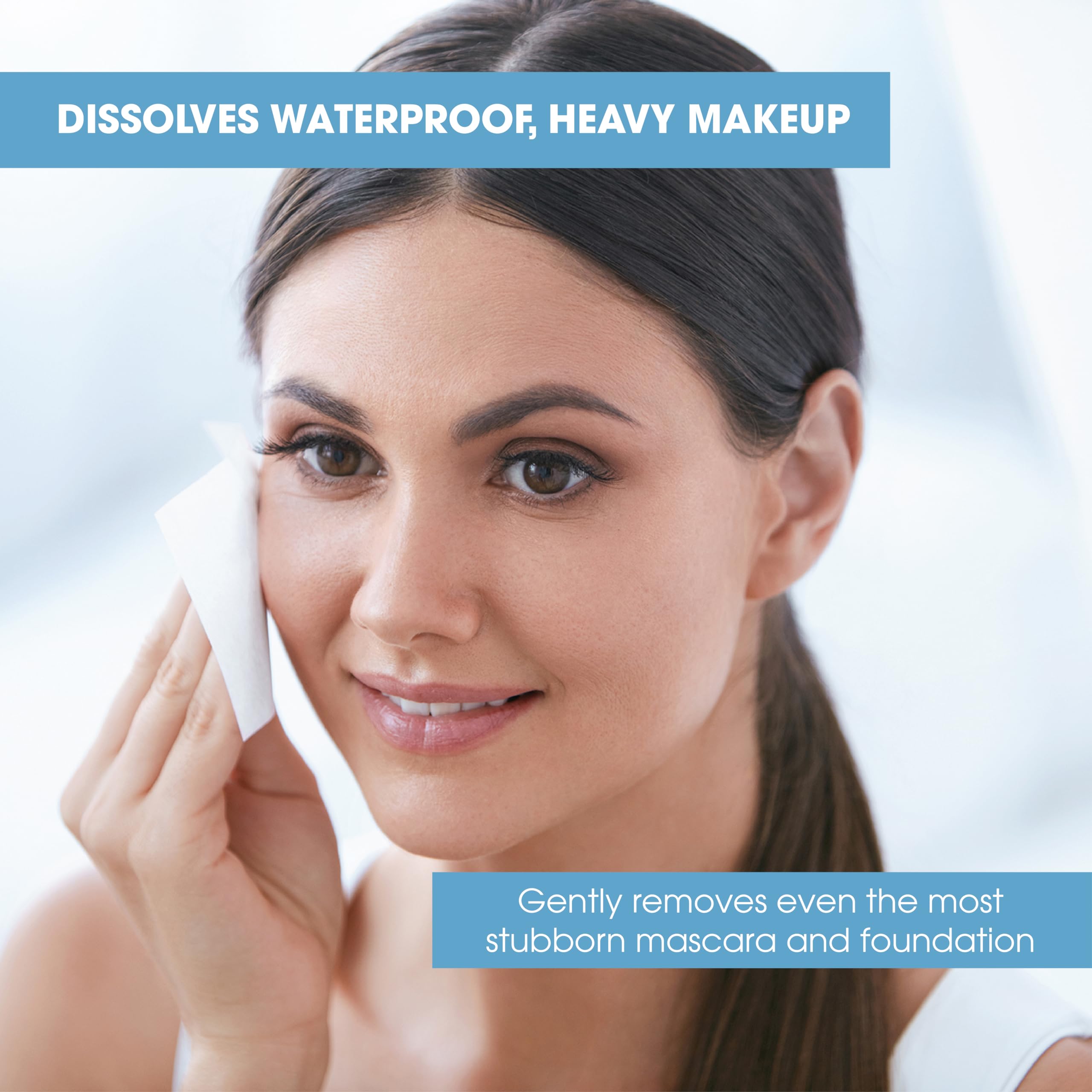 Diamond Wipes heavy makeup removal close-up showing effective waterproof makeup lifting.