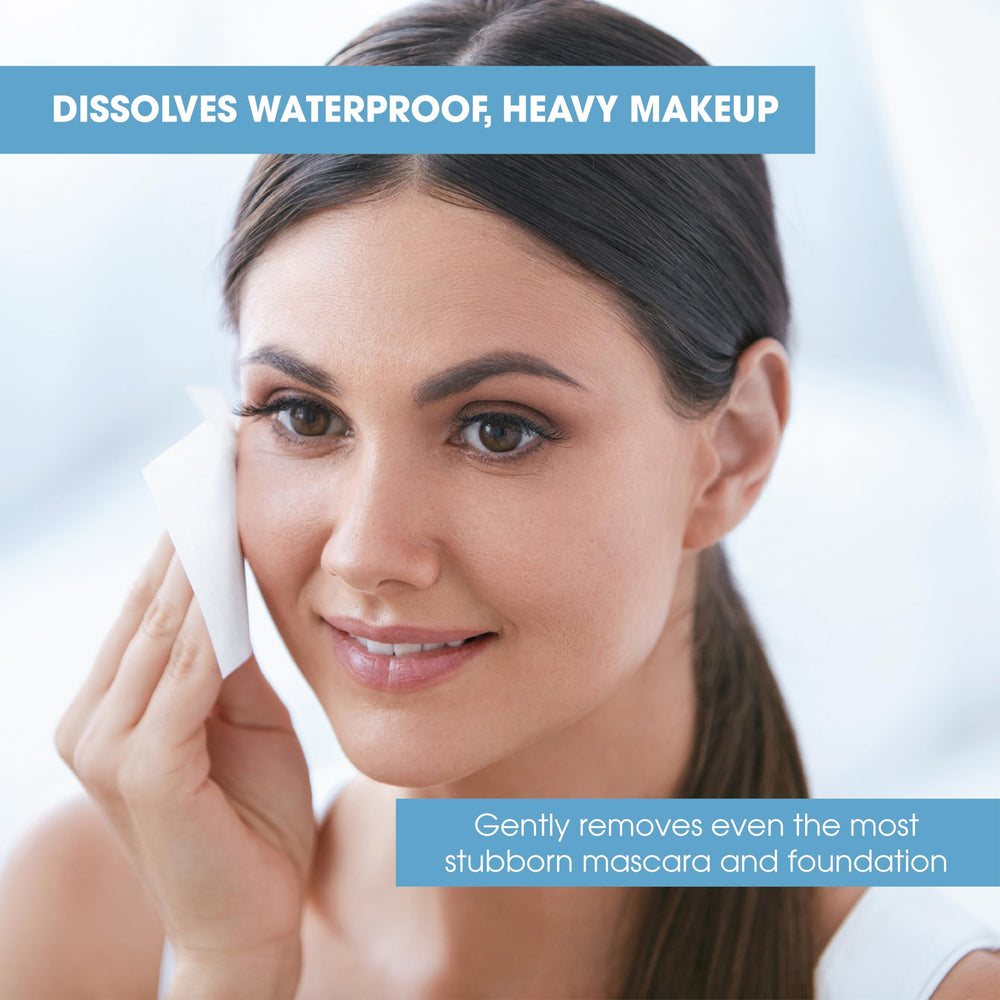 Diamond Wipes heavy makeup removal close-up showing effective waterproof makeup lifting.