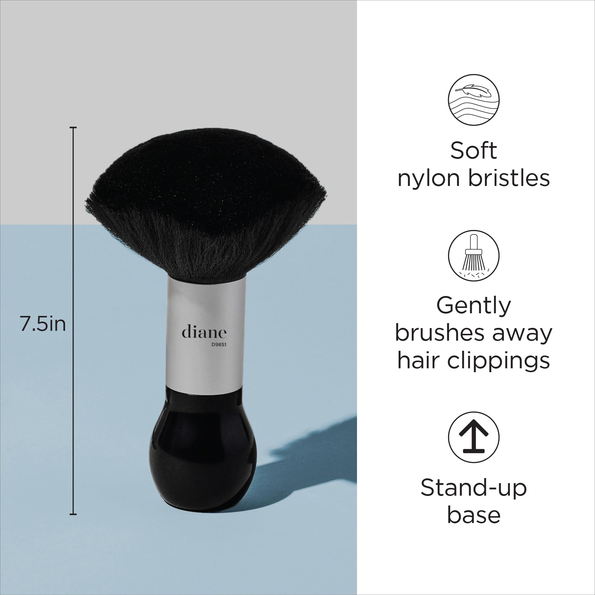 Diane neck duster brush stand-up base for easy storage between clients.
