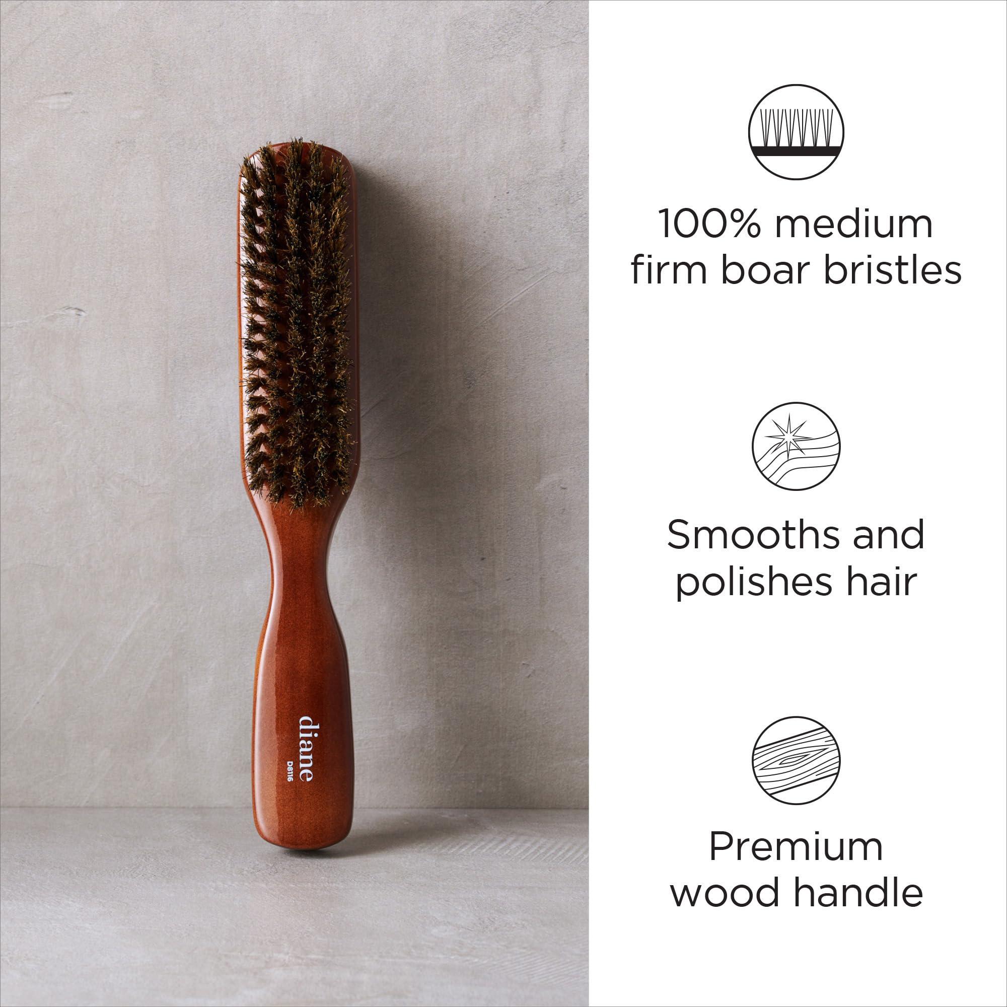 Diane Premium brush close-up bristles highlighting 5-row design for even oil distribution.