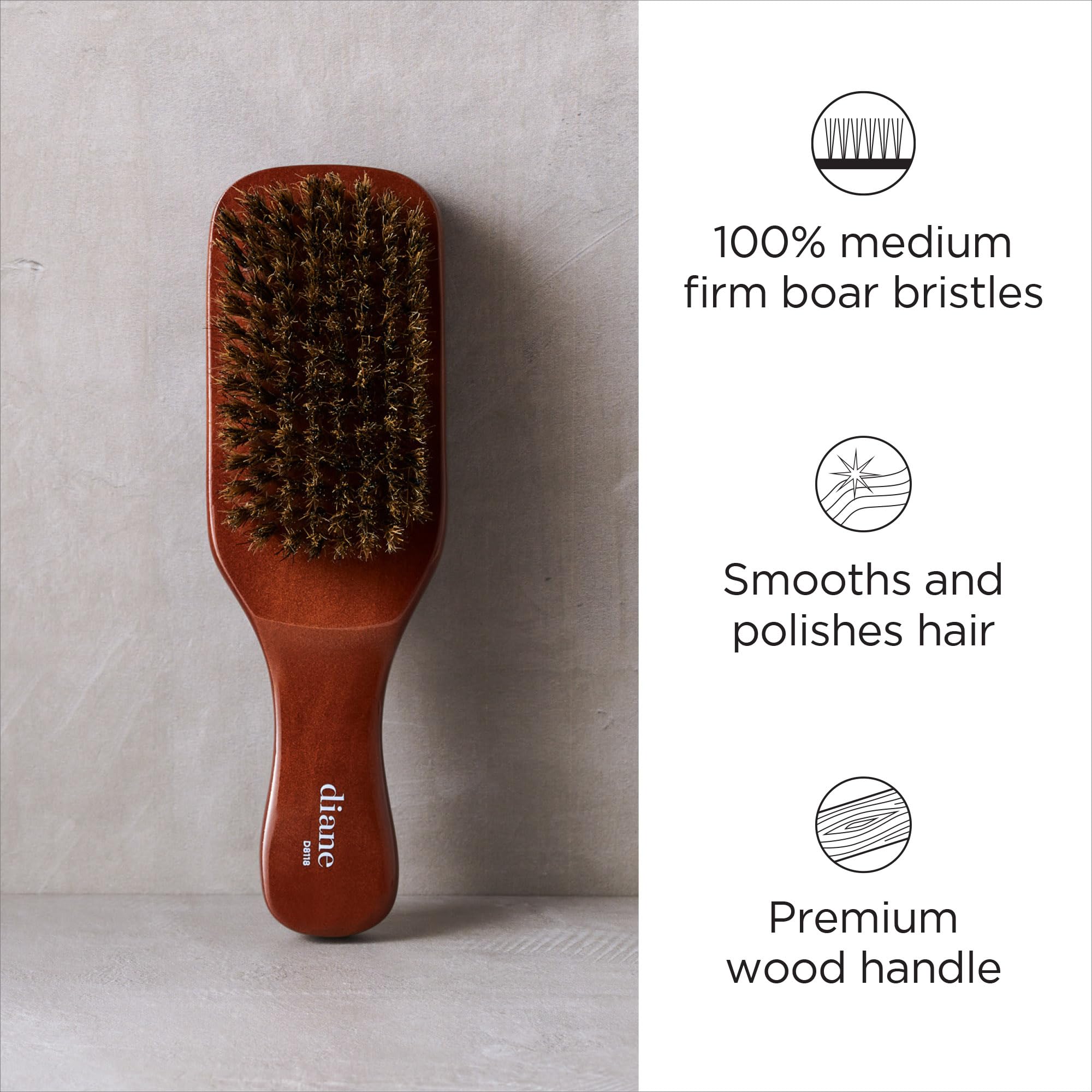 Diane Premium Club Wave Brush wood base with UV coating for durability