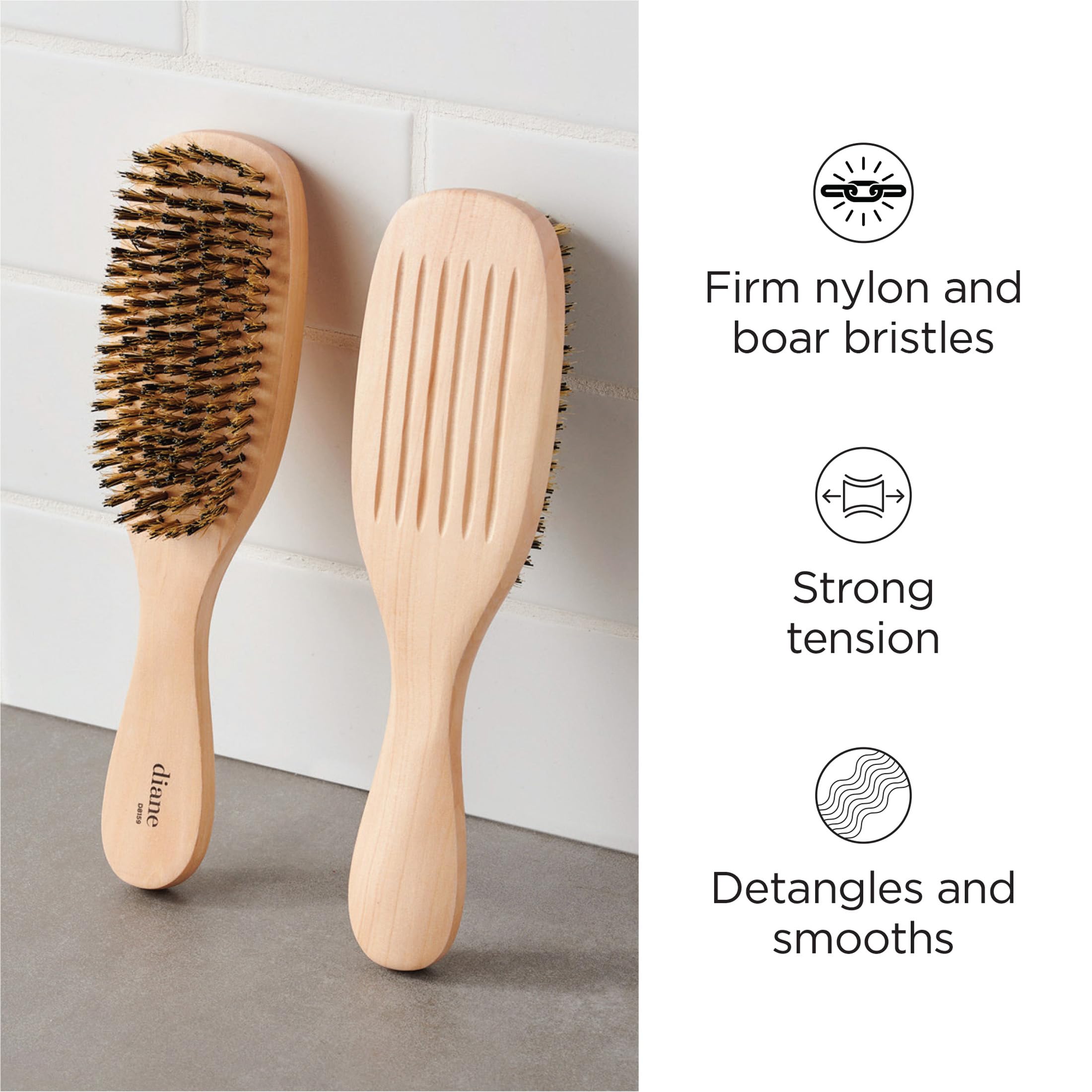 Diane Reinforced Boar Wave Brush wooden base and handle for durable styling