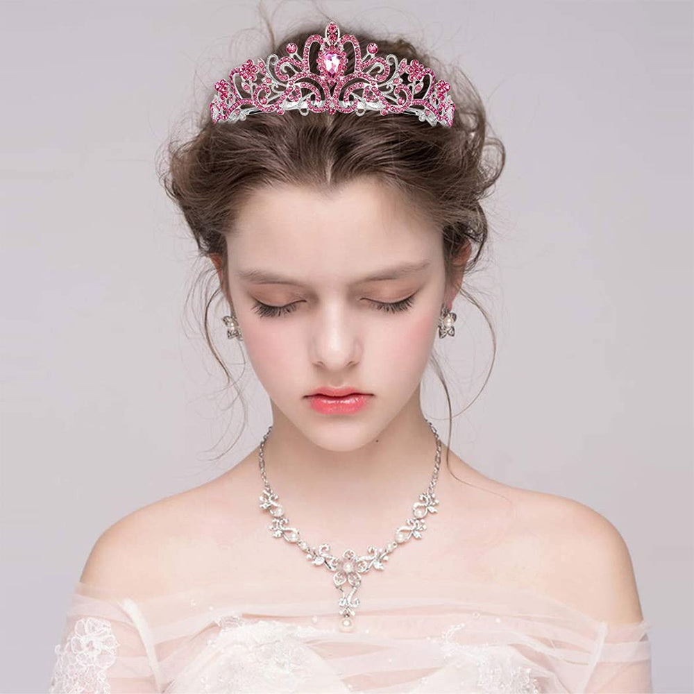 Didder tiara worn on head showcases luminous rhinestones across the crown