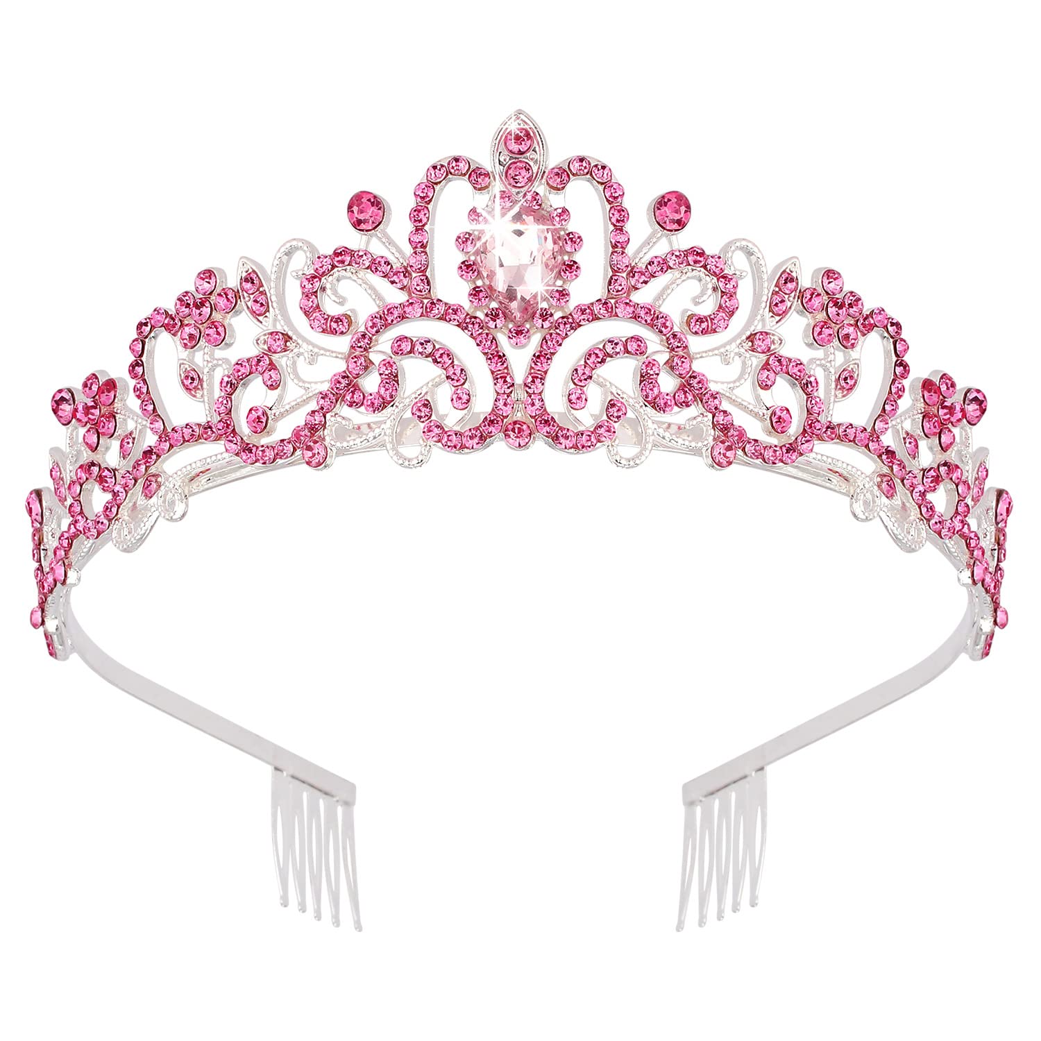 Didder silver tiara pink crystal front view adds bridal sparkle for a radiant wedding look