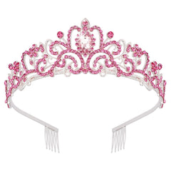 Didder silver tiara pink crystal front view adds bridal sparkle for a radiant wedding look
