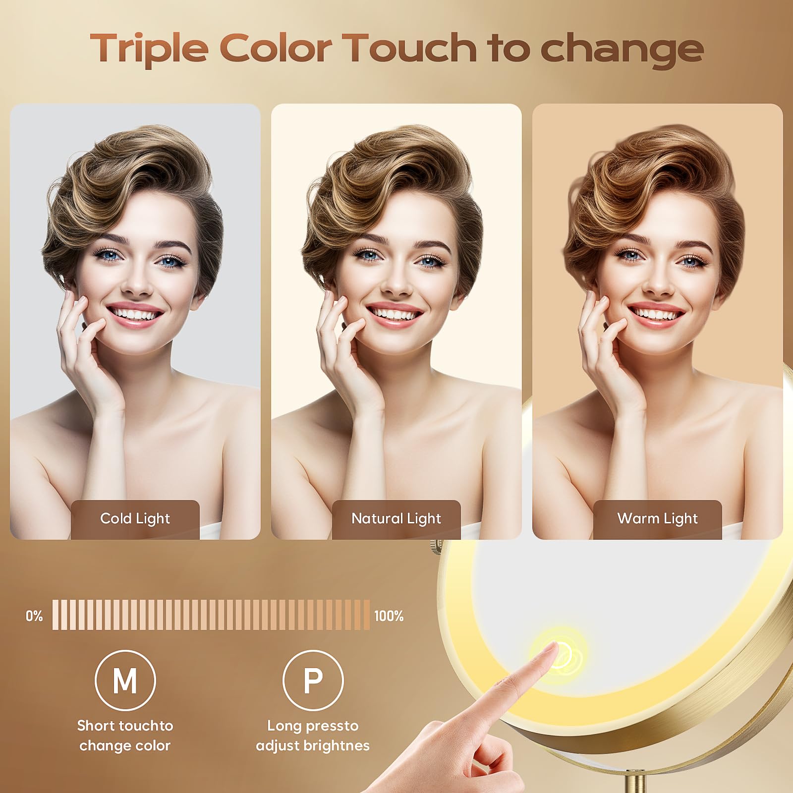 Dienmern lighted makeup mirror three-color light adapts to different looks