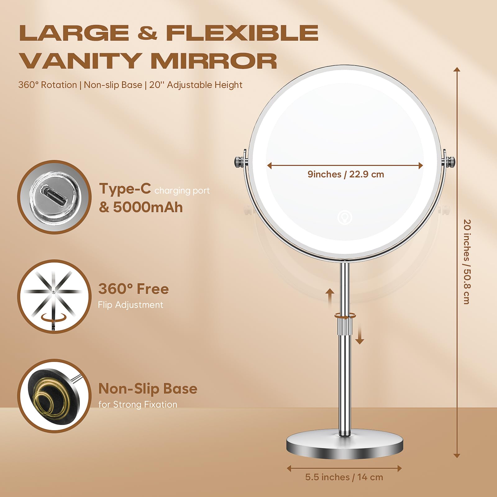 Dienmern makeup mirror 1x-20x dual magnification emphasizes detailed eyeliner and lash work