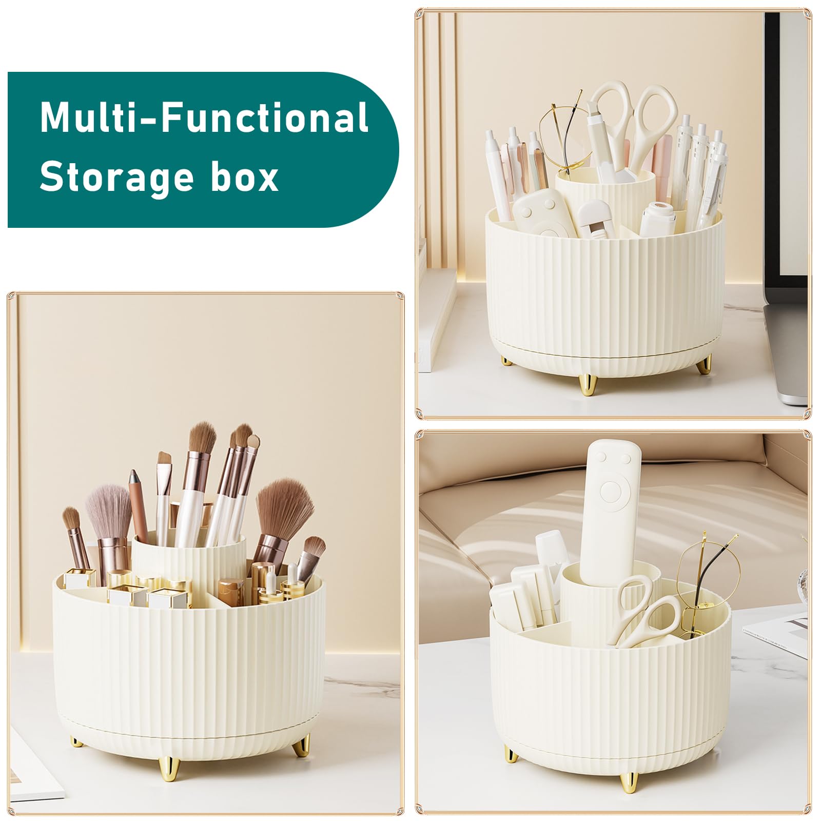 Diesisa cream vanity cosmetics storage keeps your countertop neat and stylish.