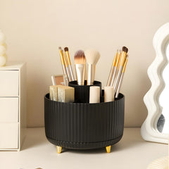 Diesisa makeup brush holder 360-rotation allows quick access to brushes.
